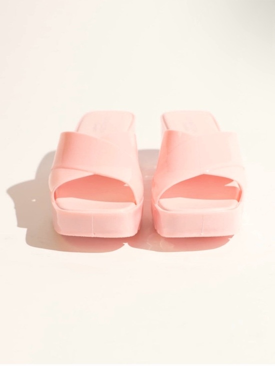 Soda Shoes - Pale Pink Women's Chunky Jelly Platform Slide Sandals Heels